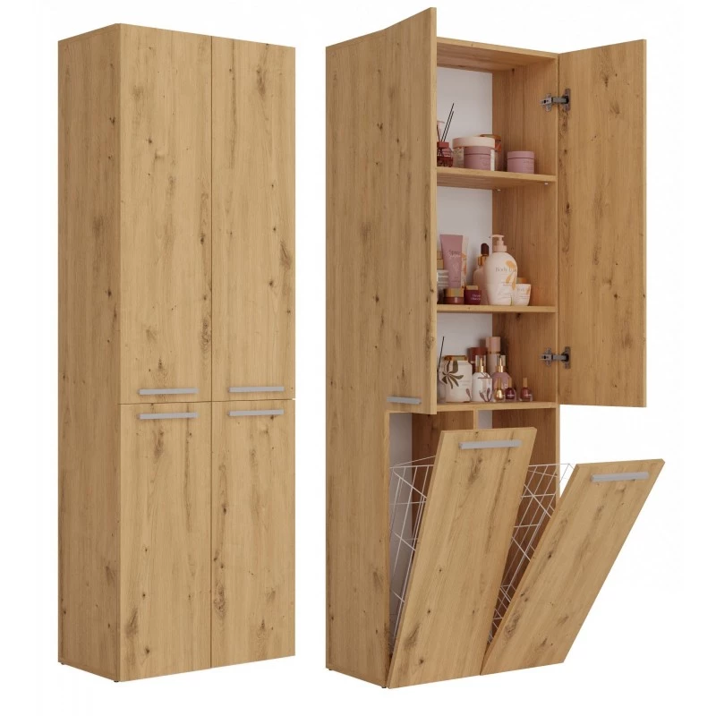 Badschrank mit Wäschekorb ATSO 2 – Artisan-Eiche