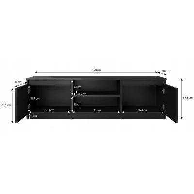 TV-Bank DONATO 120 – Eiche Wotan / schwarz graphit