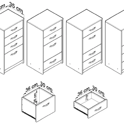 IBOJA Schubladenschrank schmal – Graphit / Wotan-Eiche