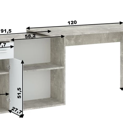 Eckschreibtisch WESLACO – Beton / Weiß