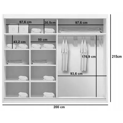 Geräumiger Kleiderschrank 200/215 CALEB – Eiche Sonoma / weiß