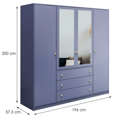 Kombinierter Schrank 196 JOELE mit Spiegel – Blau