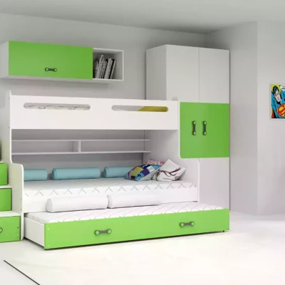 Kinderhochbett mit Zustellbett ohne Matratzen 80x200 IDA 3 – Weiß / Grün