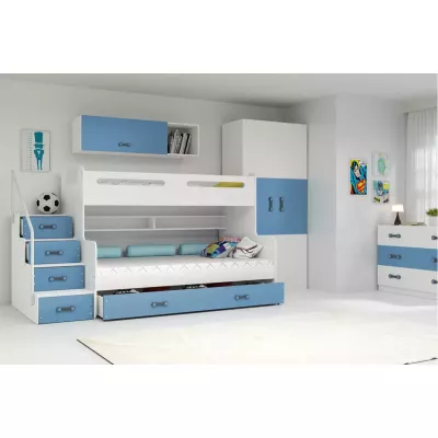 Kinderhochbett mit Stauraum ohne Matratzen 80x200 IDA 3 – Weiß / Blau