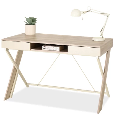 Schreibtisch mit Schubladen HELMAR – cremefarben / beige Esche