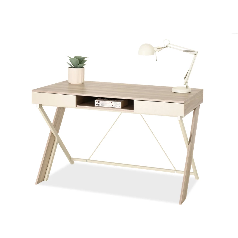 Schreibtisch mit Schubladen HELMAR – cremefarben / beige Esche