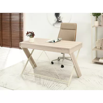 Schreibtisch mit Schubladen HELMAR – cremefarben / beige Esche