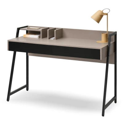 Breiter Schreibtisch BATO – schwarz/beige