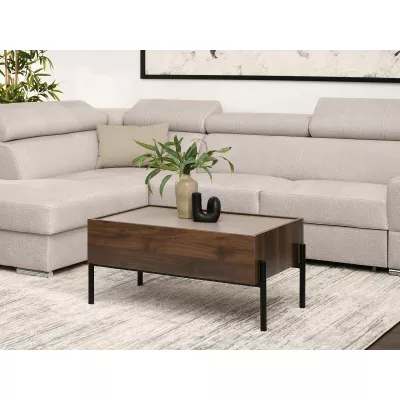 Couchtisch TOMAN mit Schublade – Nussbaum/Beige