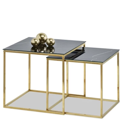 Couchtisch-Set SAMIN – golden / schwarzer Marmor