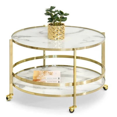 Designer-Couchtisch VITOLD – golden / weißer Marmor