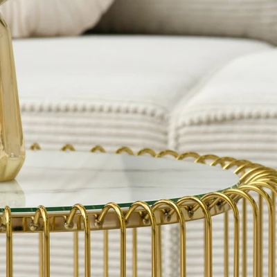 Designer-Couchtisch IRAKLI – golden / weißer Marmor