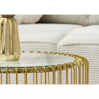 Designer-Couchtisch IRAKLI – golden / weißer Marmor