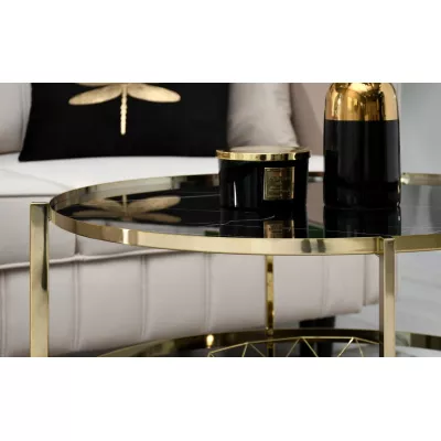 Designer-Couchtisch VITOLD – golden / schwarzer Marmor