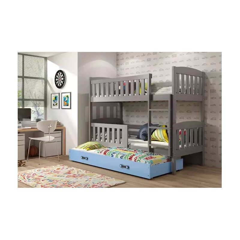 Kinderhochbett mit Zustellbett und Matratzen 80x190 BRIGID – Graphit / Blau