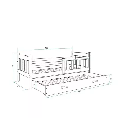 Kinderbett mit Zustellbett ohne Matratzen 80x190 BRIGID – Weiß / Rosa