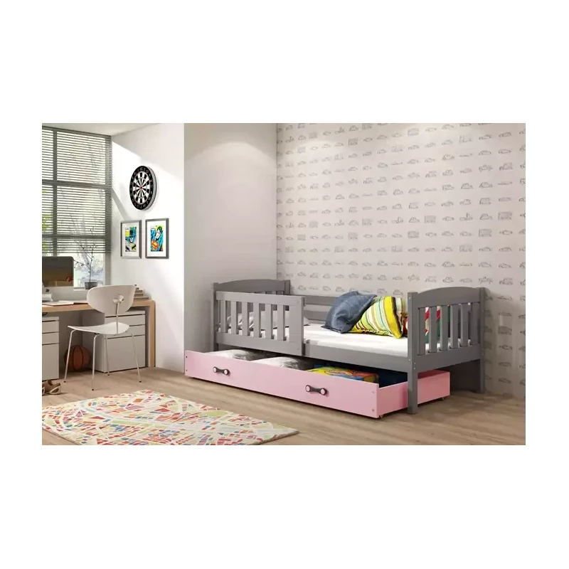 Kinderbett mit Stauraum mit Matratze 80x190 BRIGID – Graphit / Rosa