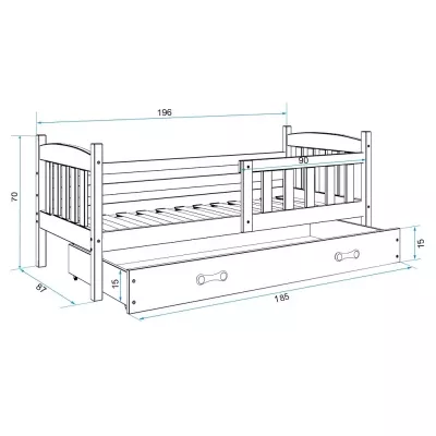 Kinderbett mit Stauraum ohne Matratze 80x190 BRIGID – Graphit / Blau