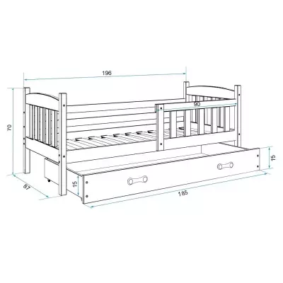 Kinderbett mit Stauraum ohne Matratze 80x190 BRIGID – Graphit / Blau