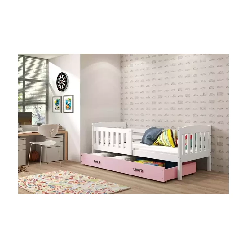 Kinderbett mit Stauraum mit Matratze 80x190 BRIGID – Weiß / Rosa