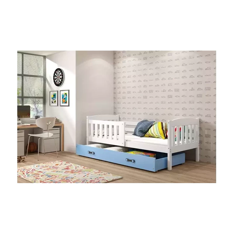 Kinderbett mit Stauraum ohne Matratze 80x190 BRIGID – Weiß / Blau