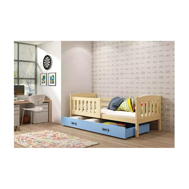 Kinderbett mit Stauraum ohne Matratze 80x190 BRIGID – Kiefer / Blau