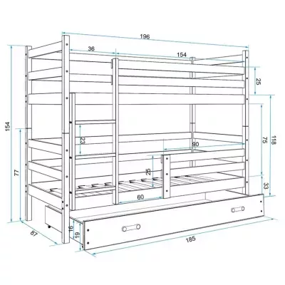 Kinderhochbett mit Stauraum ohne Matratze 80x190 FERGUS – Graphit / Rosa