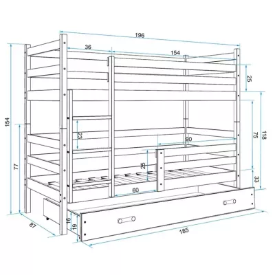 Kinderhochbett mit Stauraum ohne Matratze 80x190 FERGUS – Weiß / Rosa