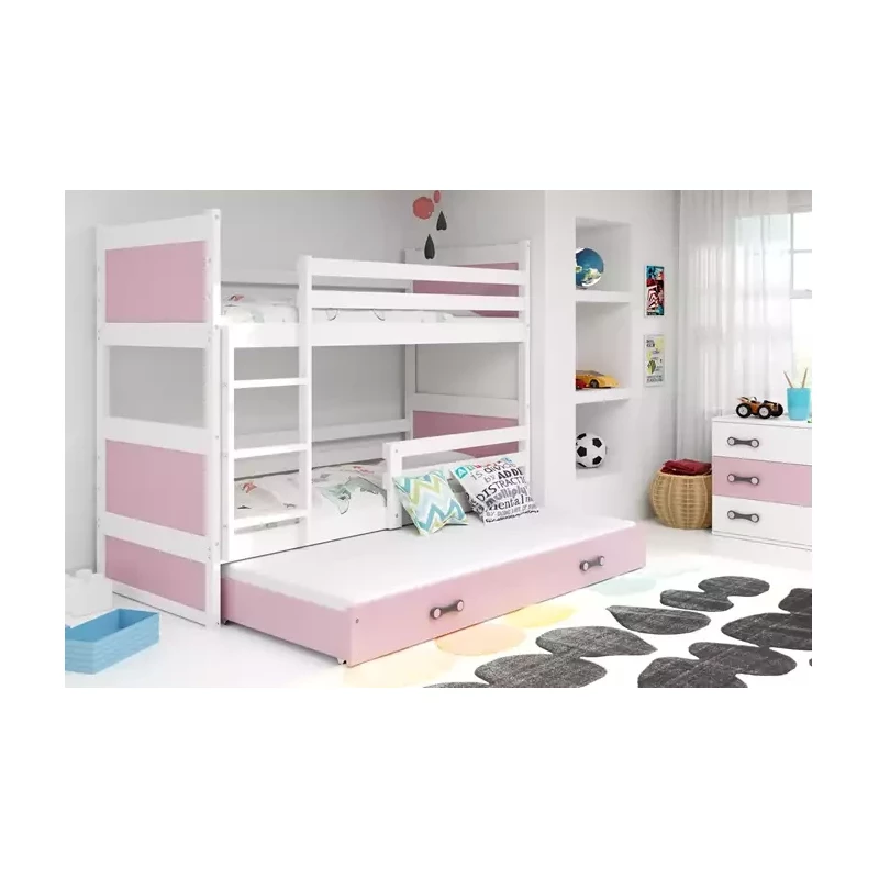 Kinderhochbett mit Zustellbett ohne Matratzen 80x190 FERGUS – Weiß / Rosa