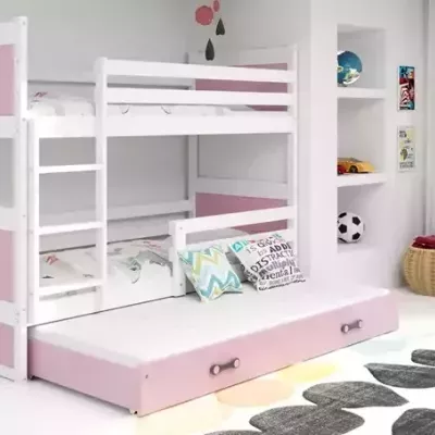 Kinderhochbett mit Zustellbett ohne Matratzen 80x190 FERGUS – Weiß / Rosa