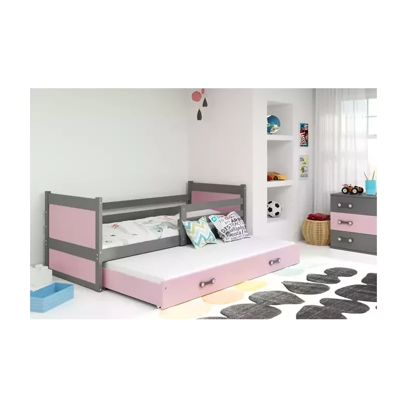 Kinderbett mit Zustellbett ohne Matratzen 80x190 FERGUS – Graphit / Rosa