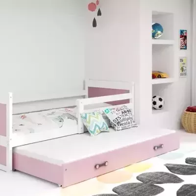 Kinderbett mit Zustellbett ohne Matratzen 80x190 FERGUS – Weiß / Rosa