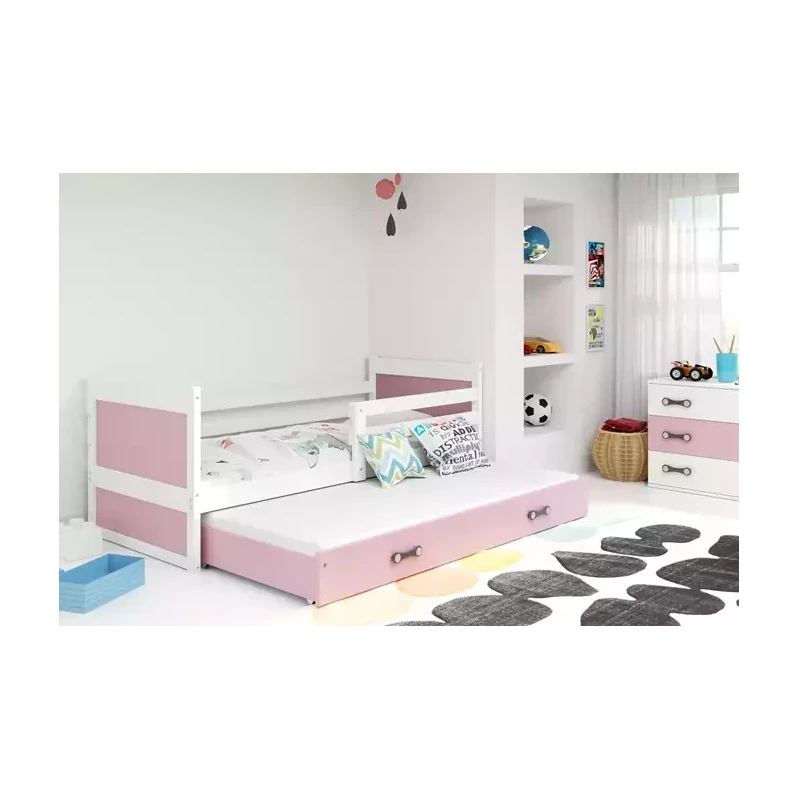 Kinderbett mit Zustellbett ohne Matratzen 80x190 FERGUS – Weiß / Rosa