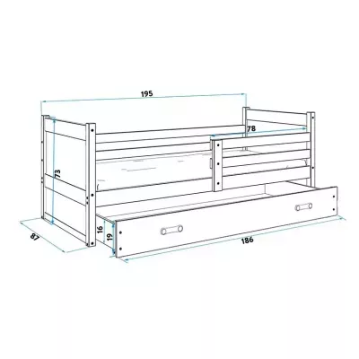 Kinderbett mit Stauraum mit Matratze 80x190 FERGUS – Graphit / Rosa