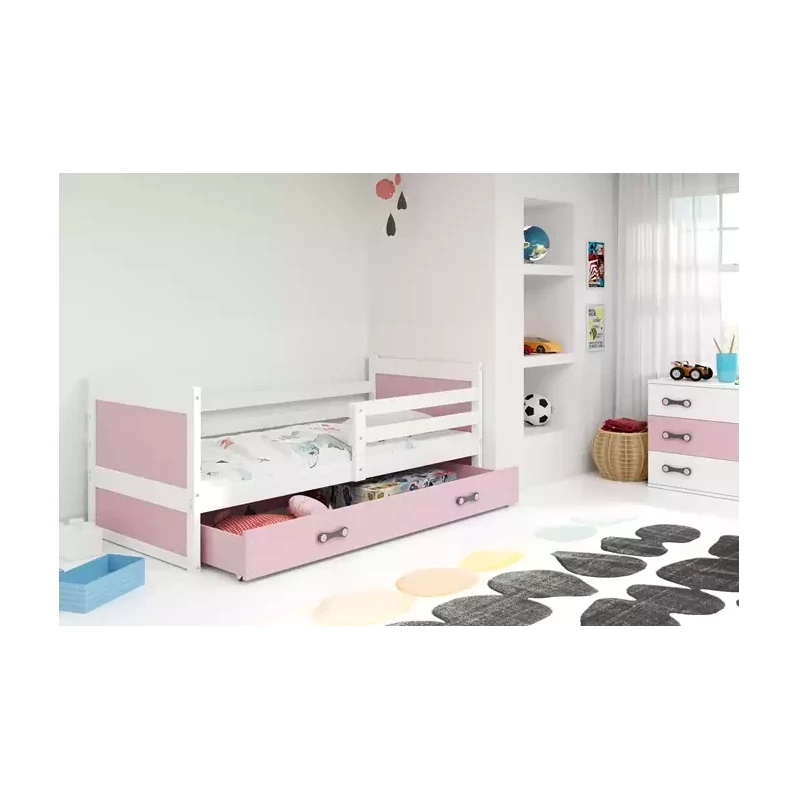 Kinderbett mit Stauraum mit Matratze 80x190 FERGUS – Weiß / Rosa