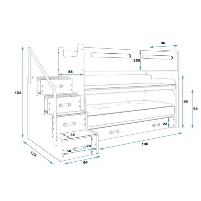 Kinderhochbett mit Stauraum ohne Matratzen 80x200 IDA 1 – Weiß / Rosa