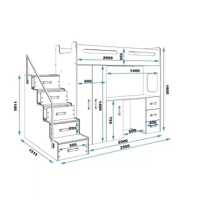 Kinderhochbett mit Stauraum und Matratze 80x200 IDA 4 – Weiß / Rosa