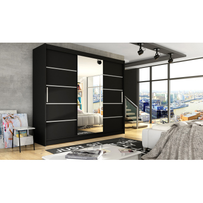 Geräumiger Kleiderschrank mit Spiegel Taurus – Breite 250 cm, schwarz