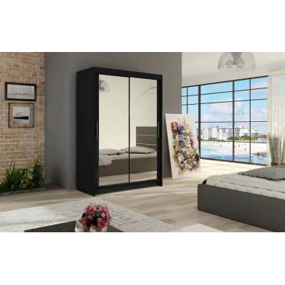 Kleiderschrank mit Spiegel Urshula – Breite 120 cm, schwarz