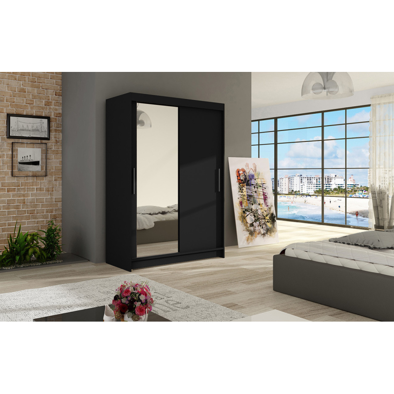 Kleiderschrank mit Spiegel Angelo – Breite 120 cm, schwarz