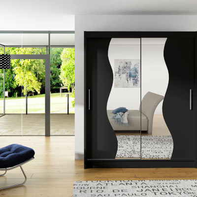 Geräumiger Kleiderschrank mit Spiegel Solar – Breite 150 cm, schwarz