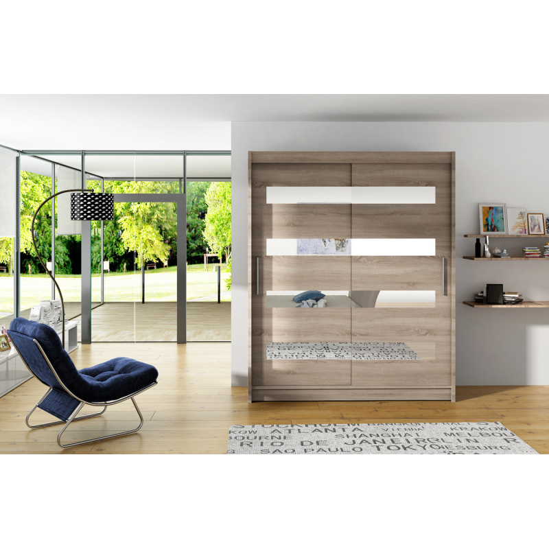 Geräumiger Kleiderschrank mit Spiegel Doris – Breite 150 cm, Trüffel