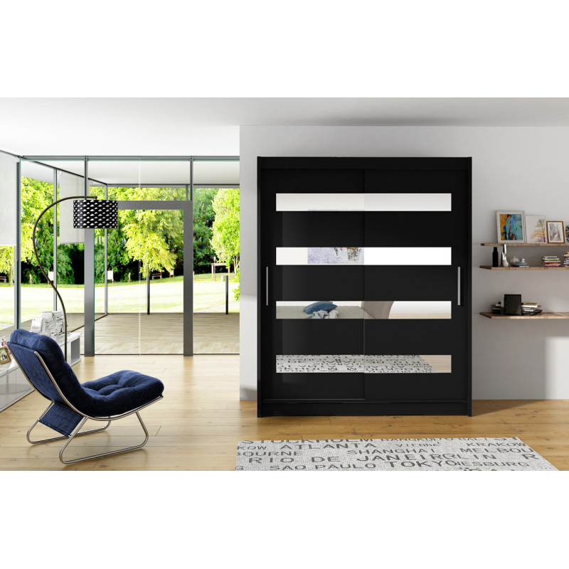 Geräumiger Kleiderschrank mit Spiegel Doris – Breite 150 cm, schwarz