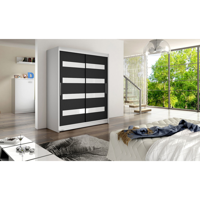 Moderner geräumiger Kleiderschrank Pablo – Breite 150 cm, weiß / schwarz