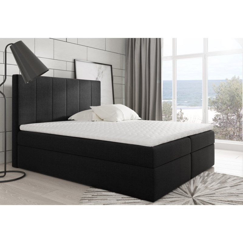 Gepolstertes Doppelbett Daria Schwarz 180 + gratis Topper