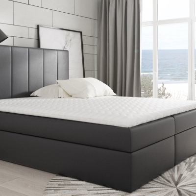 Boxspring gepolstertes Bett Daria schwarzes Öko-Leder 160 + gratis Topper