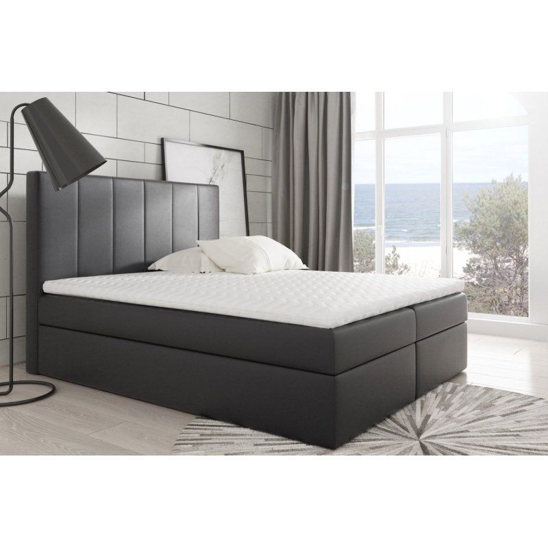 Boxspring gepolstertes Bett Daria schwarzes Öko-Leder 160 + gratis Topper