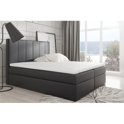 Boxspring gepolstertes Bett Daria schwarzes Öko-Leder 160 + gratis Topper