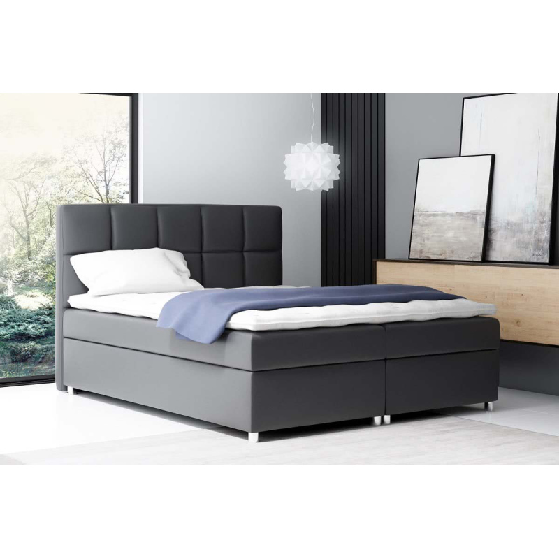 Boxspring gepolstertes Bett Tina schwarzes Öko-Leder 160 + gratis Topper