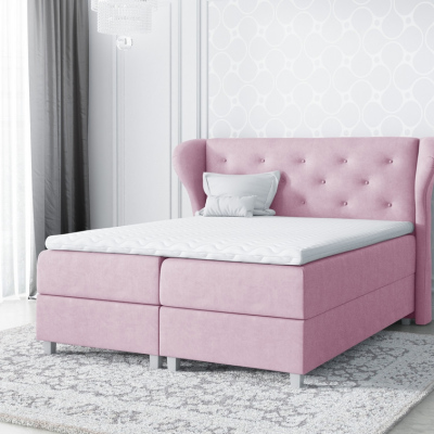 Gepolstertes Doppelbett Eveli Rosa 180 + gratis Topper